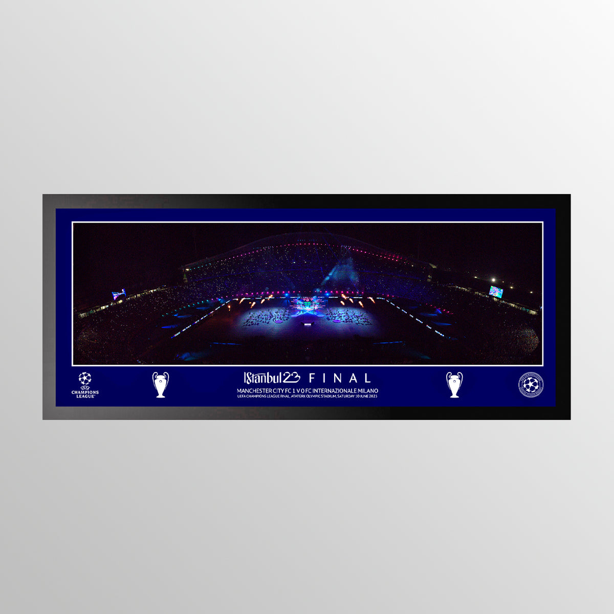 2023 UEFA Champions League Final Istanbul Tempered Glass Panoramic Kick Off Show Framed Print