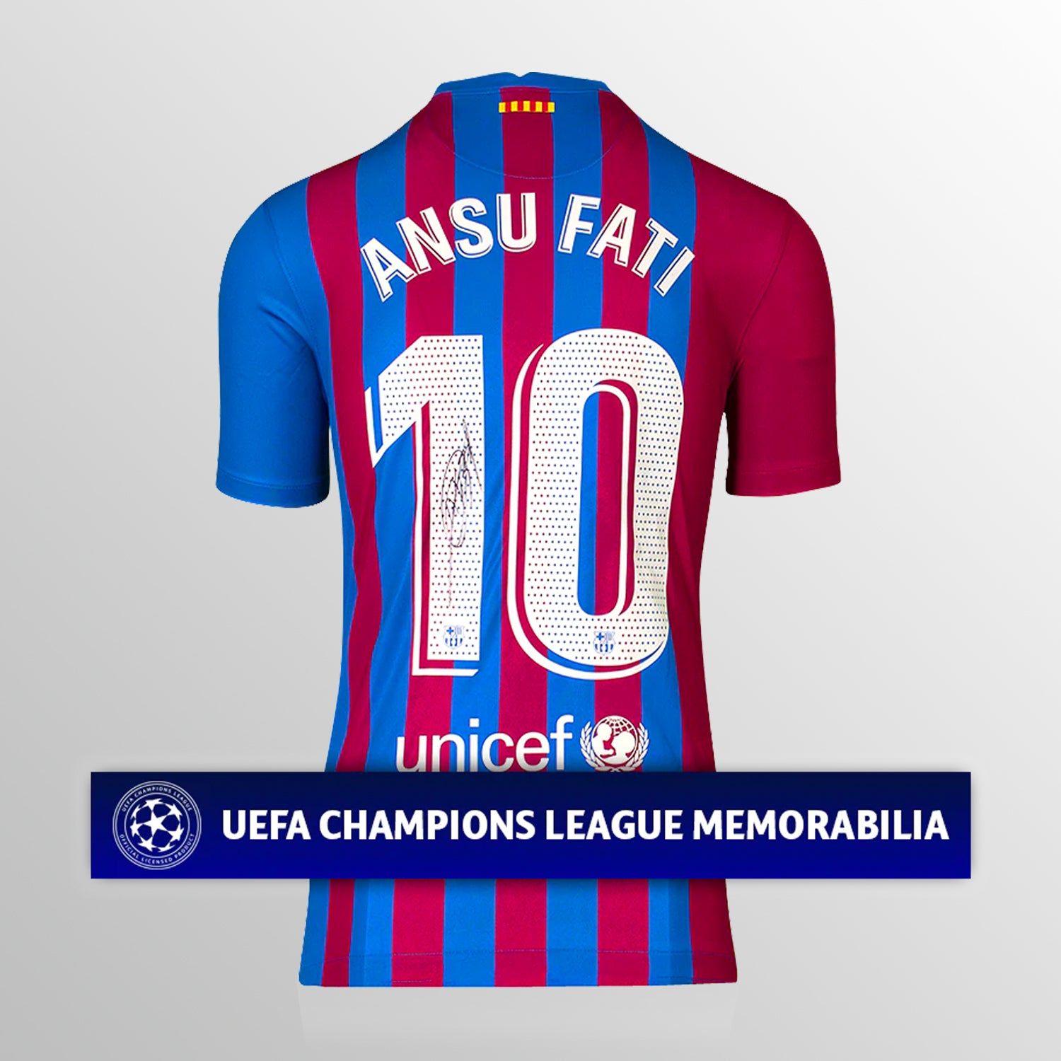 Ansu Fati Official UEFA Champions League Back Signed FC Barcelona 2021-22 Home Shirt UEFA Club Competitions Online Store
