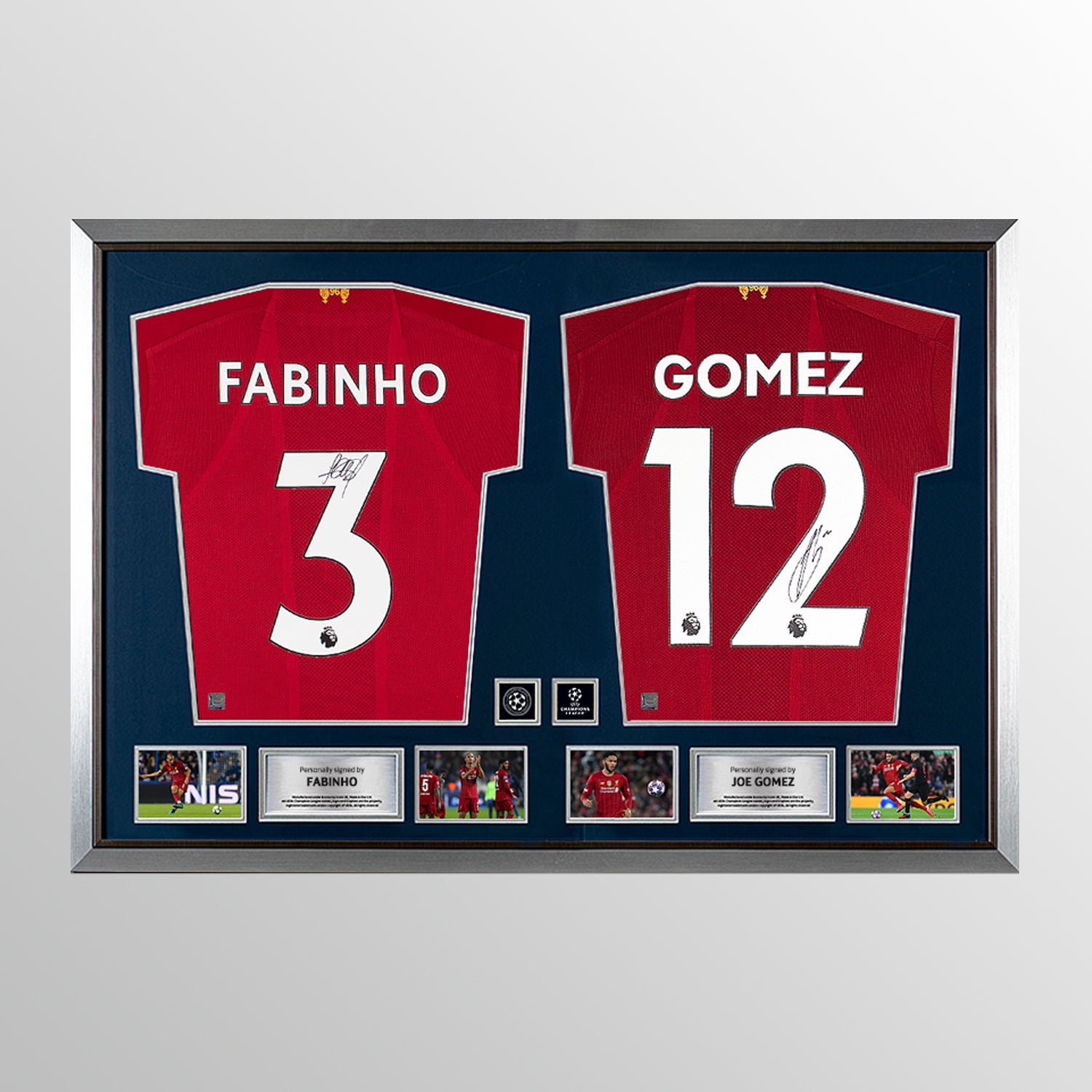 Fabhino & Joe Gomez Signed Liverpool FC Shirts In Official UEFA Champions League Dual Frame UEFA Club Competitions Online Store