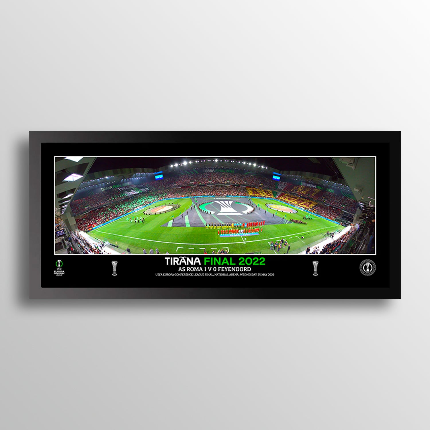 Tirana Tempered Glass Panoramic Line Up 12"x5" Framed Print - Conference League Final UEFA Club Competitions Online Store