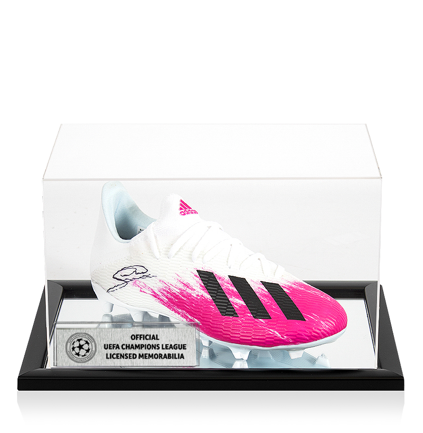 Georginio Wijnaldum Official UEFA Champions League Signed White and Pink Adidas X Boot In Acrylic Case UEFA Club Competitions Online Store
