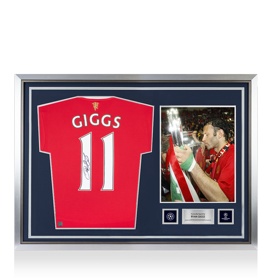 Ryan Giggs Official UEFA Champions League Back Signed and Hero Framed Manchester United 2021-22 Home Shirt