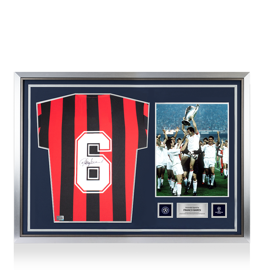 Franco Baresi Official UEFA Champions League Back Signed and Hero Framed AC Milan 1988 Home Shirt UEFA Club Competitions Online Store