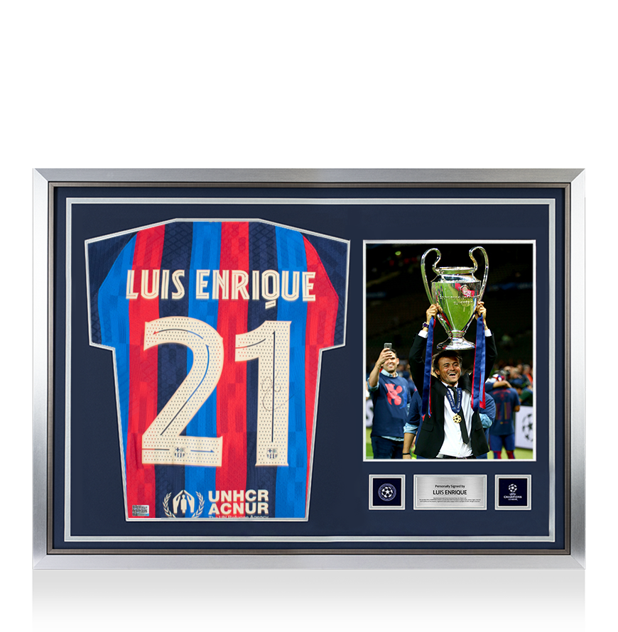 Luis Enrique Official UEFA Champions League Back Signed and Hero Framed Modern FC Barcelona Home Shirt UEFA Club Competitions Online Store