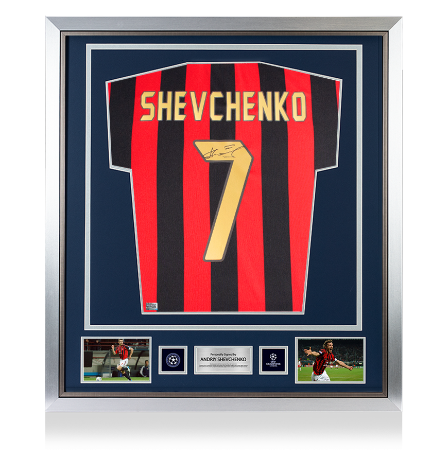 Andriy Shevchenko Official UEFA Champions League Back Signed and Framed AC Milan 1988 Home Shirt with Fan Style Numbers UEFA Club Competitions Online Store
