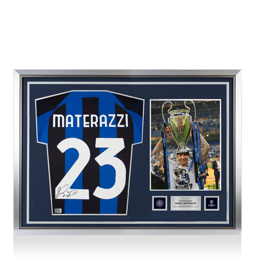 Marco Materazzi Official UEFA Champions League Back Signed and Hero Framed Modern Internazionale Home Shirt UEFA Club Competitions Online Store