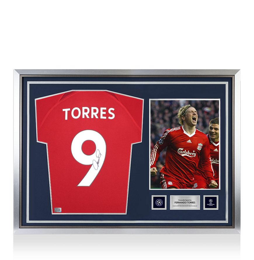 Fernando Torres Official UEFA Champions League Back Signed and Hero Framed Modern Liverpool FC Home Shirt UEFA Club Competitions Online Store