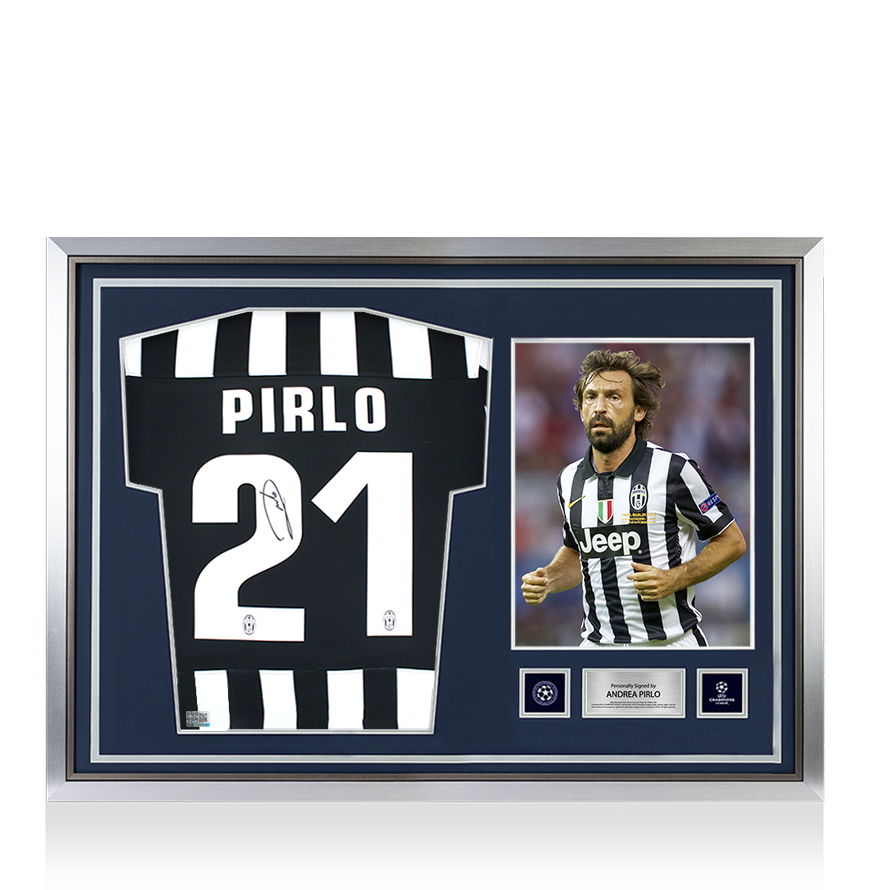 Andrea Pirlo Official UEFA Champions League Back Signed and Hero Framed Juventus 2013-14 Home Shirt