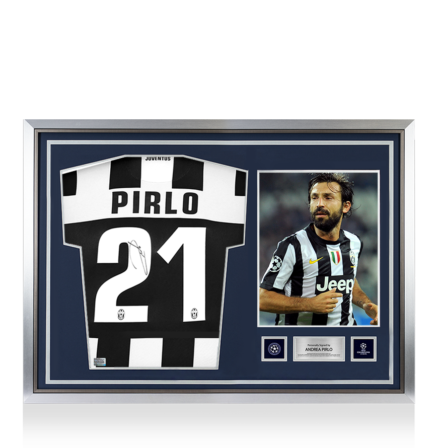 Andrea Pirlo Official UEFA Champions League Back Signed and Hero Framed Juventus 2012-13 Home Shirt