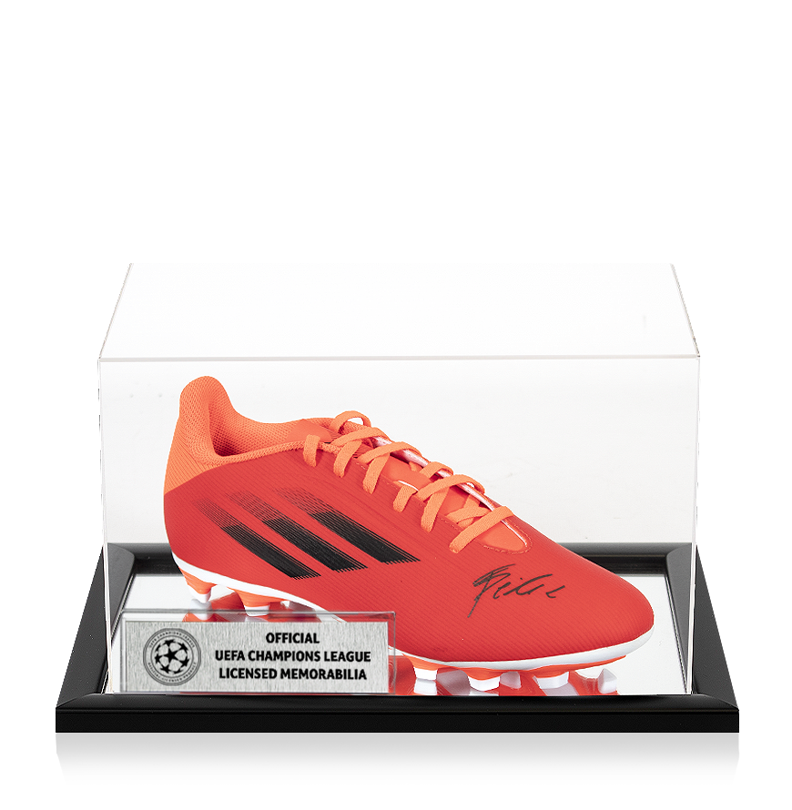 Joao Felix Official UEFA Champions League Signed Red Adidas Speedflow+ X .4 Boot In Acrylic Case UEFA Club Competitions Online Store