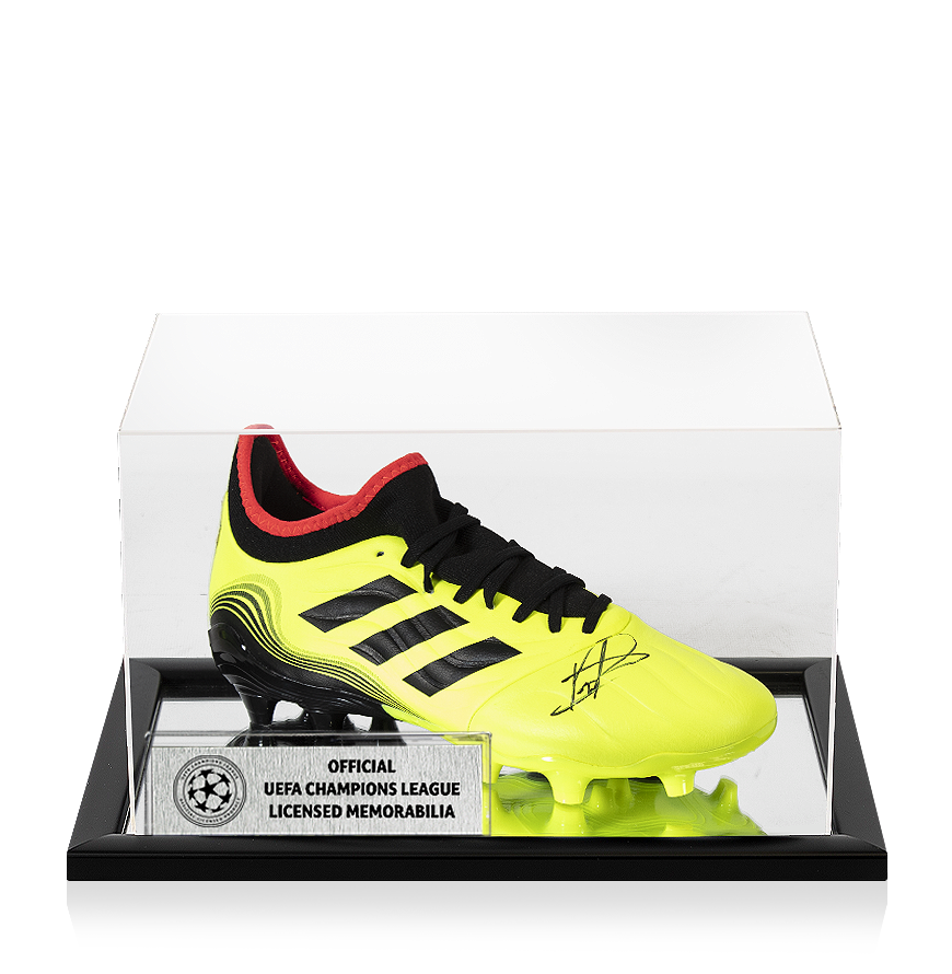 Pedri Official UEFA Champions League Signed Yellow Adidas Copa Sense .3 FG Boot In Acrylic Case UEFA Club Competitions Online Store