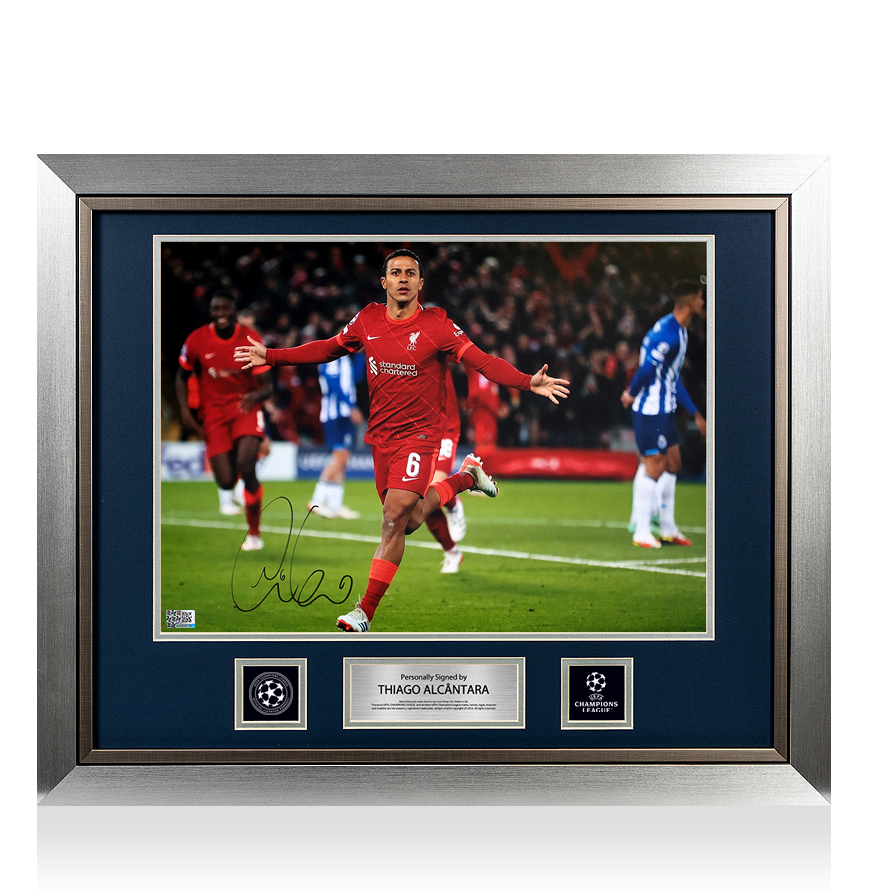 Thiago Alcantara Official UEFA Champions League Signed and Framed Liverpool FC Photo: Goal vs FC Porto UEFA Club Competitions Online Store