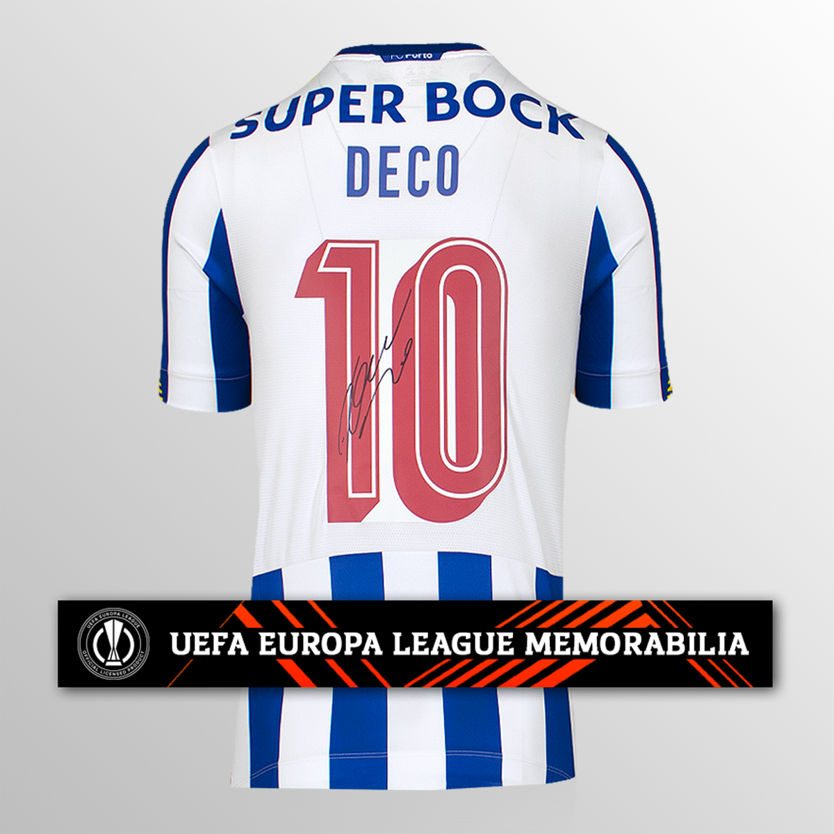 Maglia ufficiale Deco della UEFA Europa League Home, autografata dal retro dell&#39;FC Porto