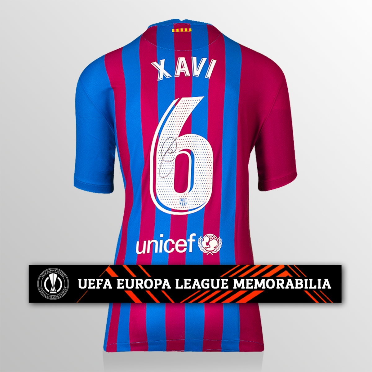 Xavi, offizielles Heimtrikot des FC Barcelona 2021–22, signiert von der UEFA Europa League