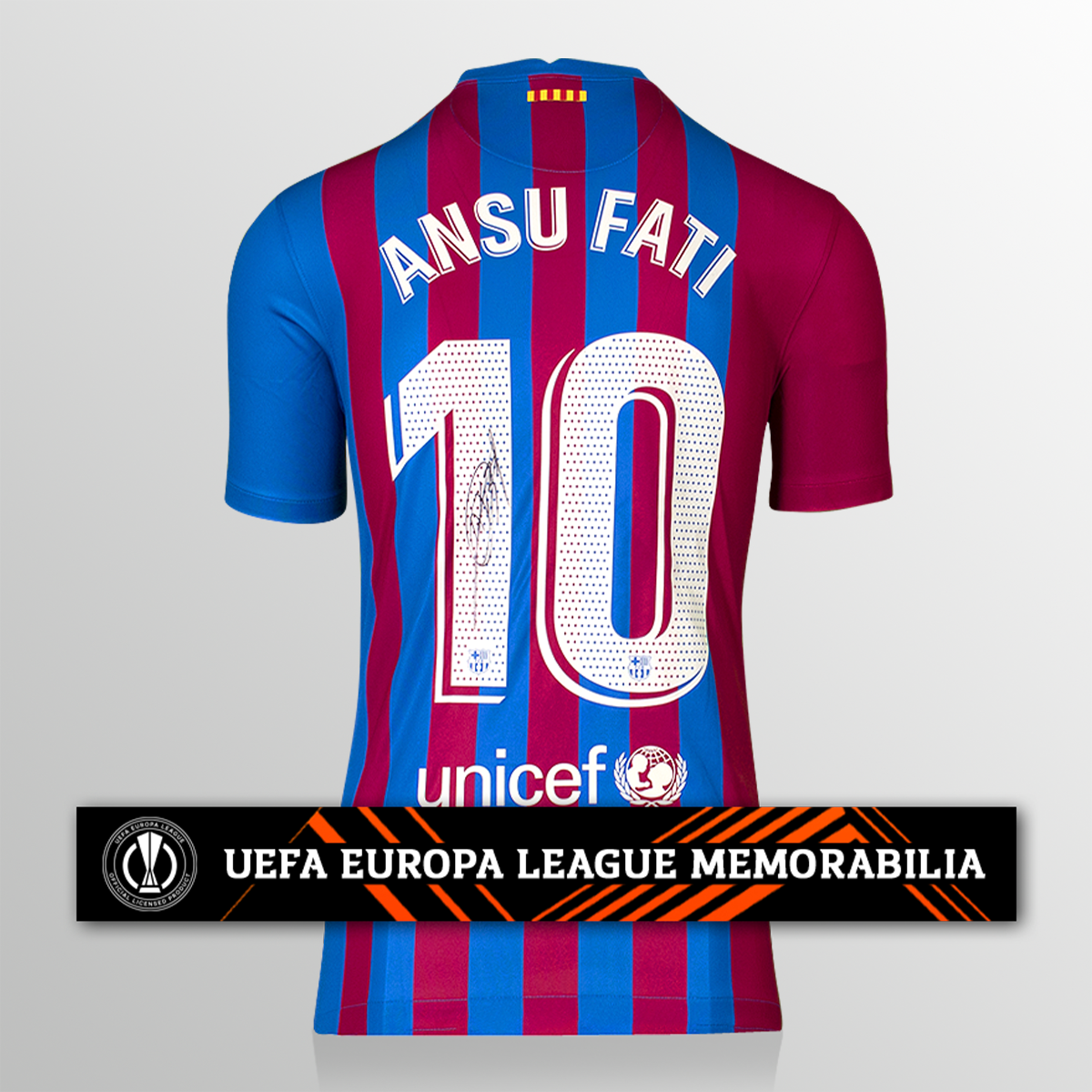 Ansu Fati, offizielles UEFA Europa League-Heimtrikot 2021–22, signiert vom FC Barcelona