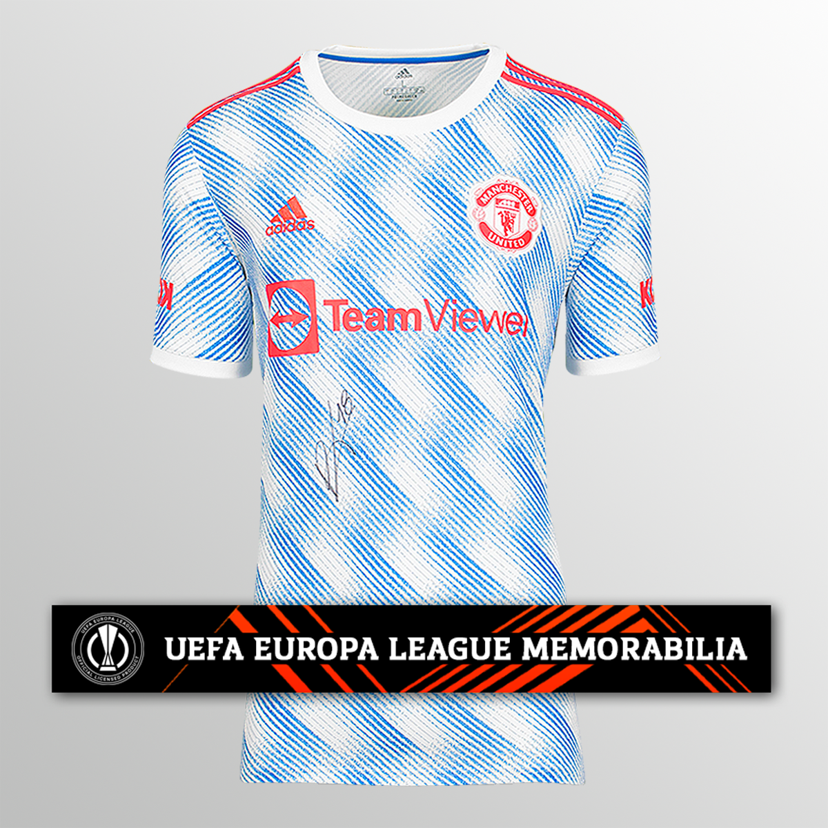 Bruno Fernandes Official UEFA Europa League Front Signed Manchester United 2021-22 Away Shirt