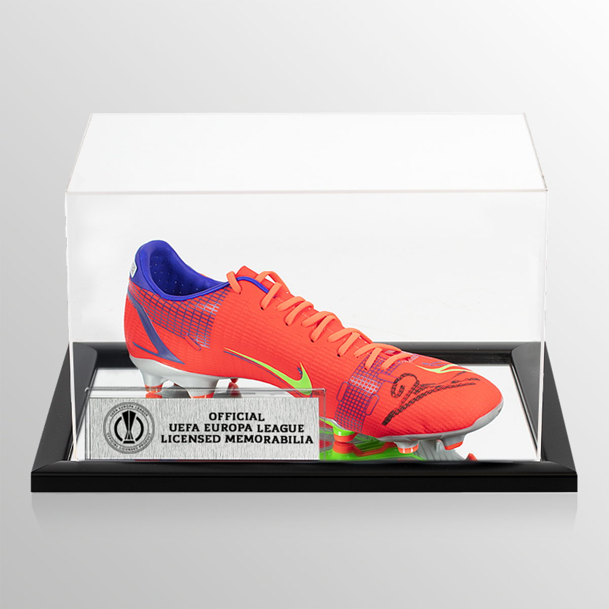 Robert Lewandowski Official UEFA Europa League Signed Red Nike Mercurial Boot In Acrylic Case
