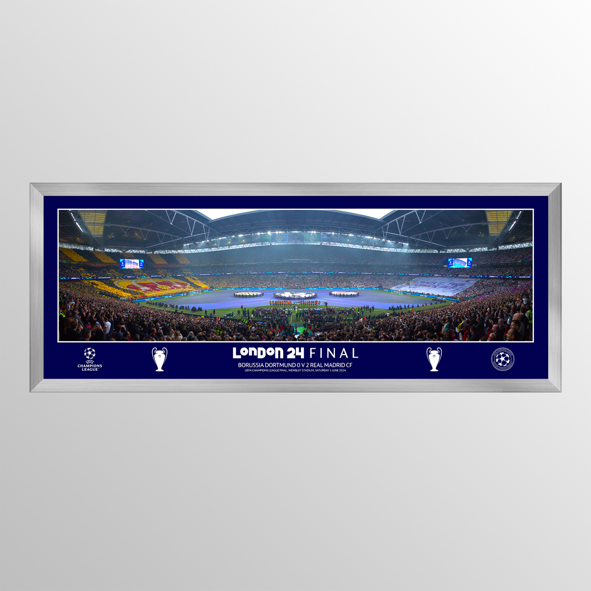 2024 UEFA Champions League Final London 30&quot; Framed Panoramic Visual Line Up