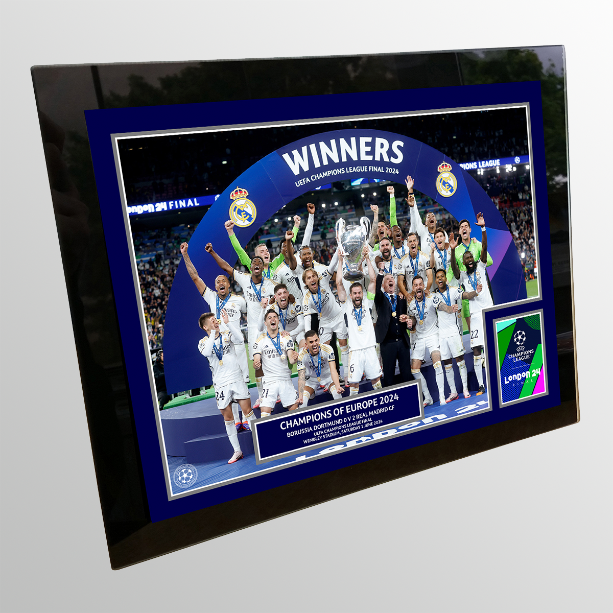 2024 UEFA Champions League Final London Tempered Glass Winners Trophy Lift - Real Madrid
