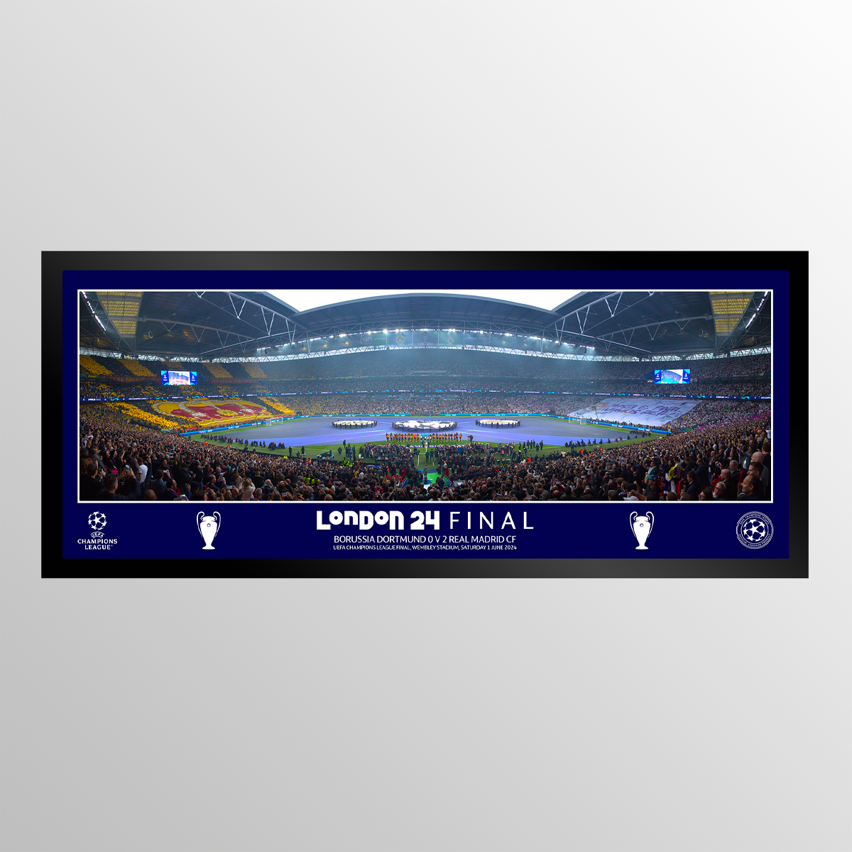 2024 UEFA Champions League Final London Tempered Glass Panoramic Line Up Framed Print