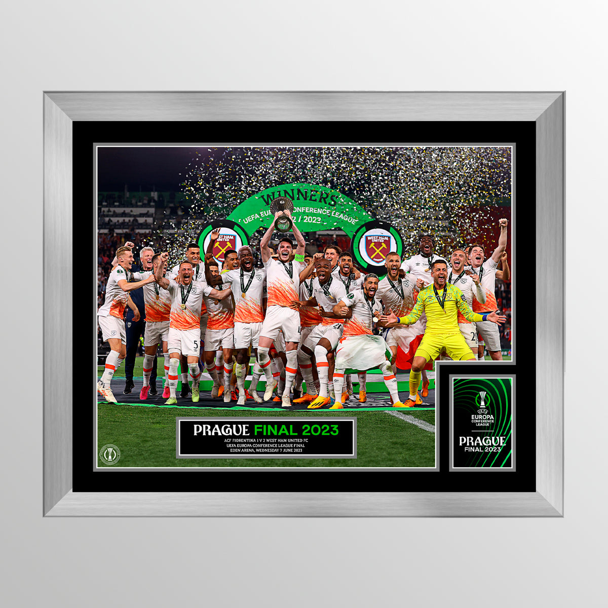 2023 UEFA Europa Conference League Final Prague Prague Framed and Mounted Winners Cup Lift - West Ham