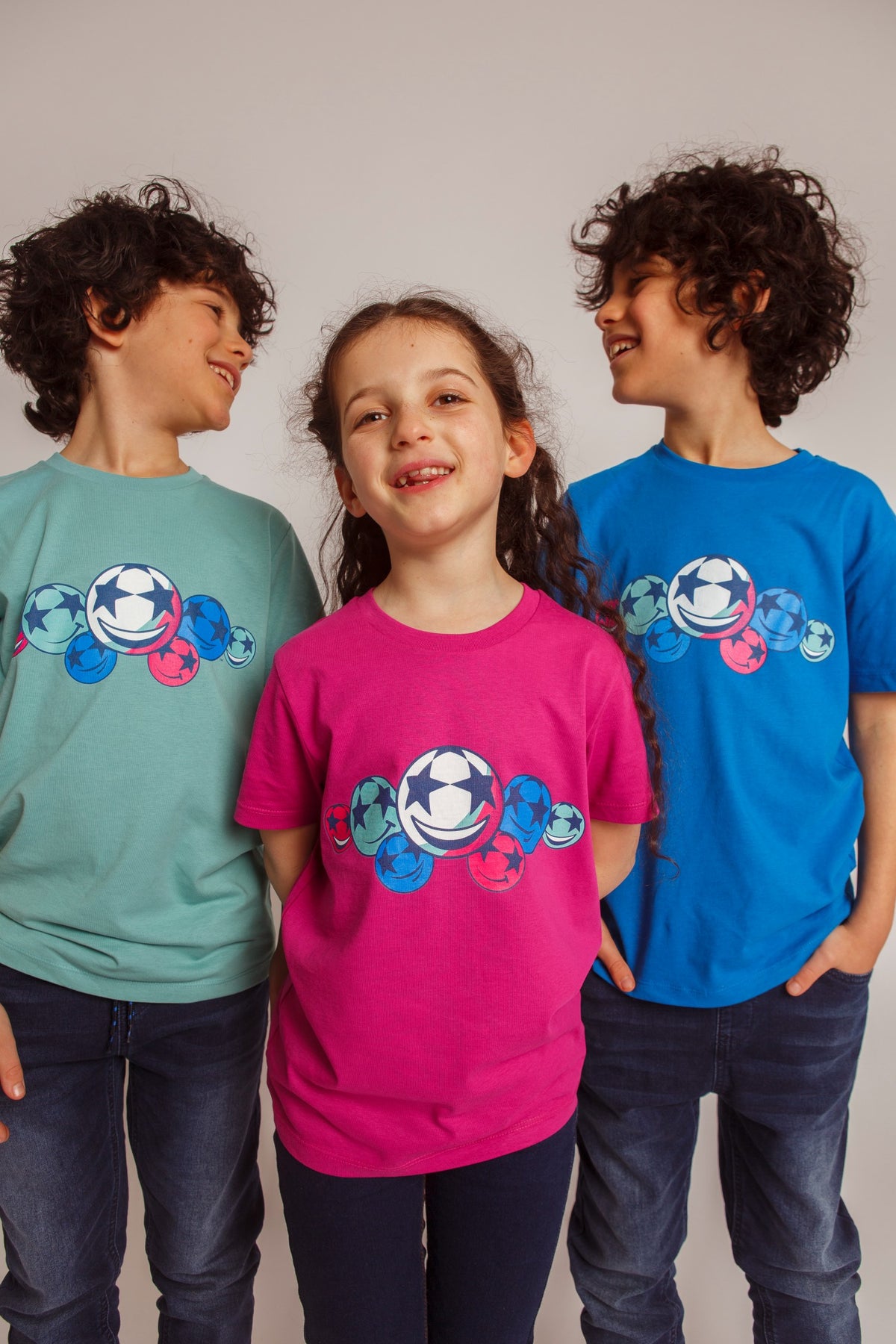 UCL Smiling Starball Kinder-T-Shirt – Teal Monstera