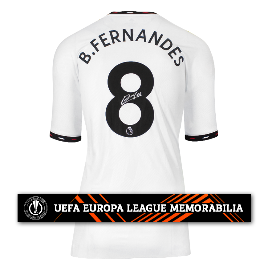 Bruno Fernandes Official UEFA Europa League Back Signed Manchester United 2022-23 Away Shirt