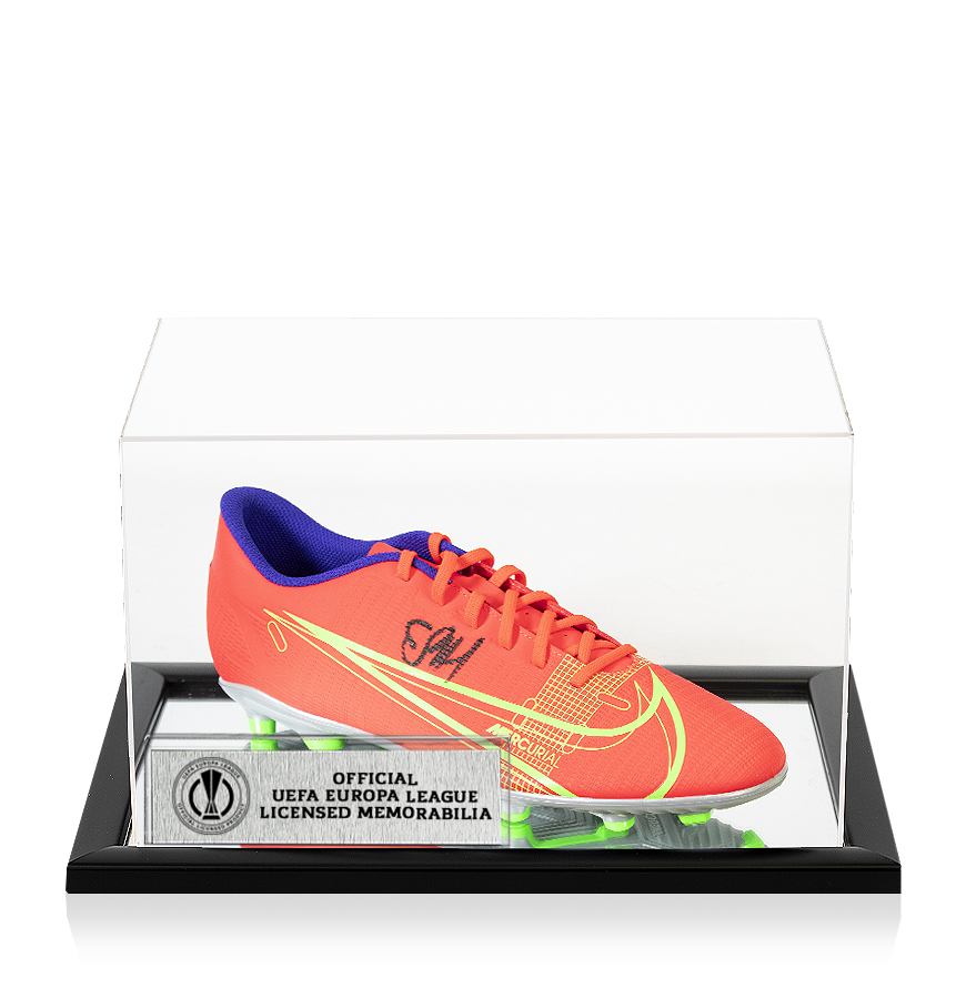 Erling Haaland Official UEFA Europa League Signed Orange Nike Mercurial Boot In Acrylic Case