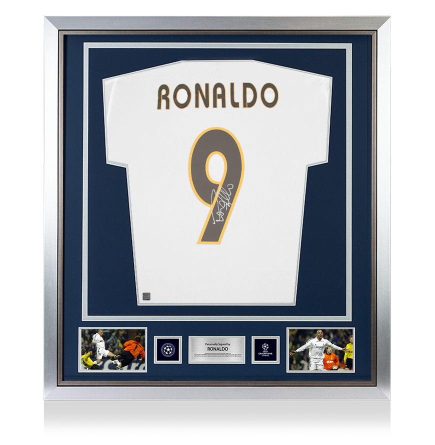 Ronaldo Official UEFA Champions League Signed and Framed Modern Real Madrid Home Shirt With Fan Style Number UEFA Club Competitions Online Store