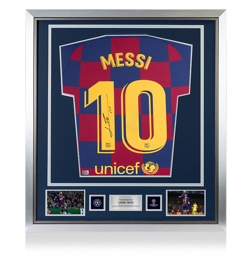 Lionel Messi Official UEFA Champions League Back Signed and Framed FC Barcelona 2019-20 Home Shirt UEFA Club Competitions Online Store