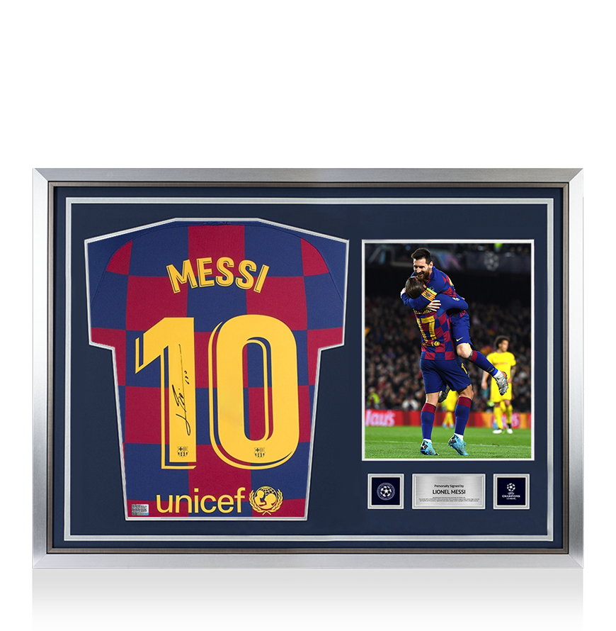 Lionel Messi Official UEFA Champions League Back Signed and Hero Framed FC Barcelona 2019-20 Home Shirt UEFA Club Competitions Online Store