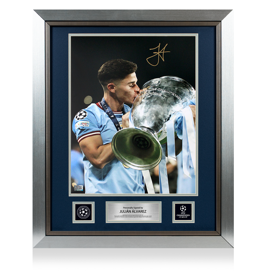 Julian Alvarez Official UEFA Champions League Signed and Framed Manchester City Photo: 2023 Winner UEFA Club Competitions Online Store