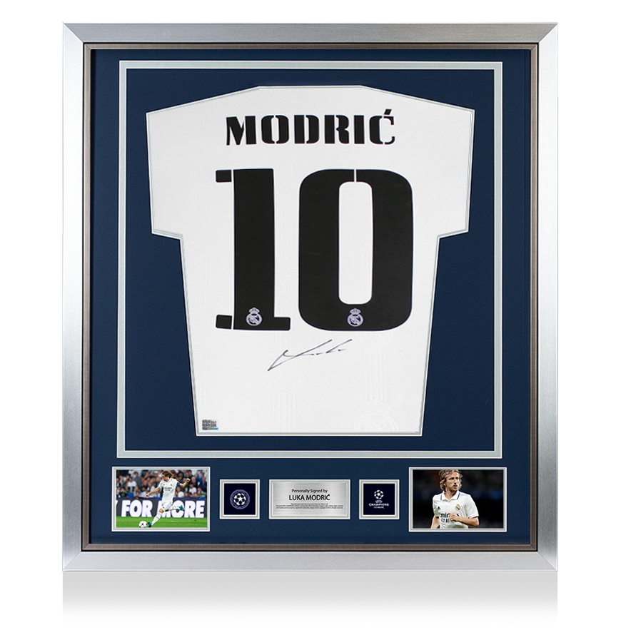 Luka Modric Official UEFA Champions League Back Signed and Framed Real Madrid 2022-23 Home Shirt UEFA Club Competitions Online Store