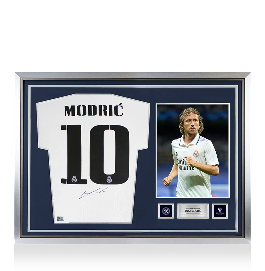 Luka Modric Official UEFA Champions League Back Signed and Hero Framed Real Madrid 2022-23 Home Shirt UEFA Club Competitions Online Store