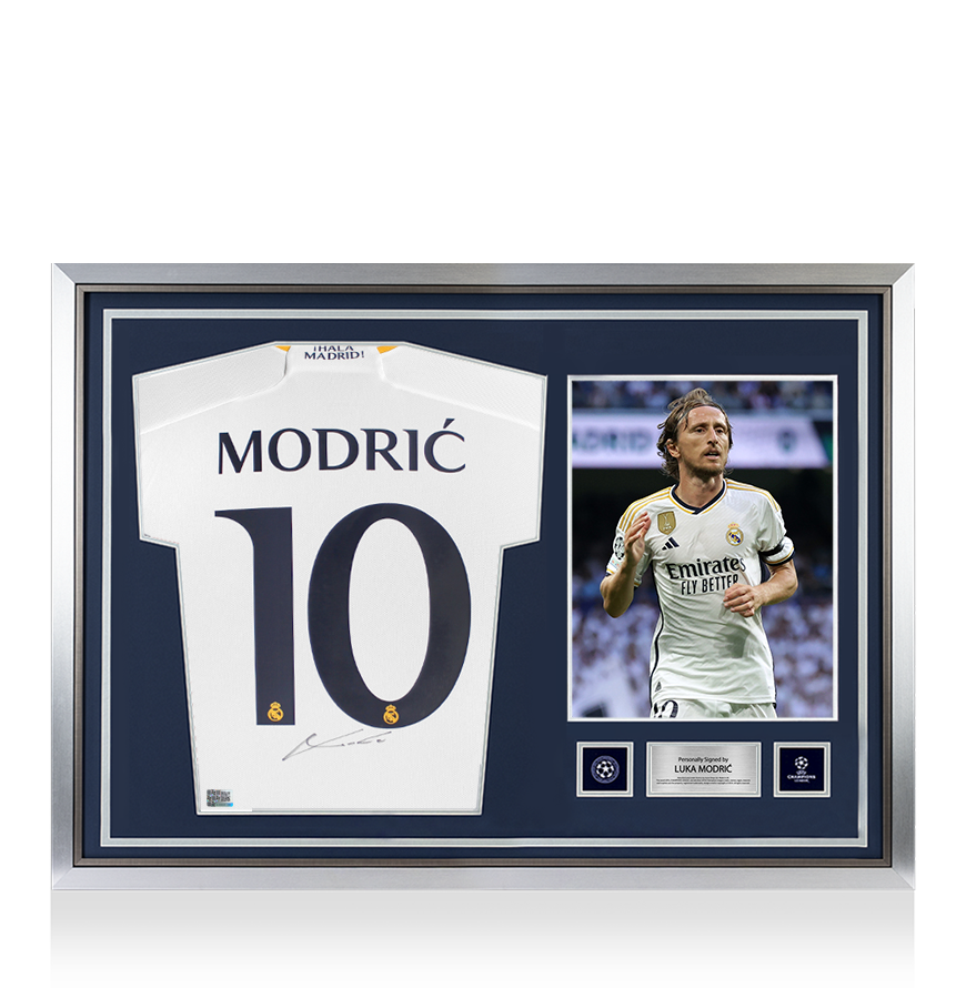 Luka Modric Official UEFA Champions League Back Signed and Hero Framed Real Madrid 2023-24 Home Shirt UEFA Club Competitions Online Store