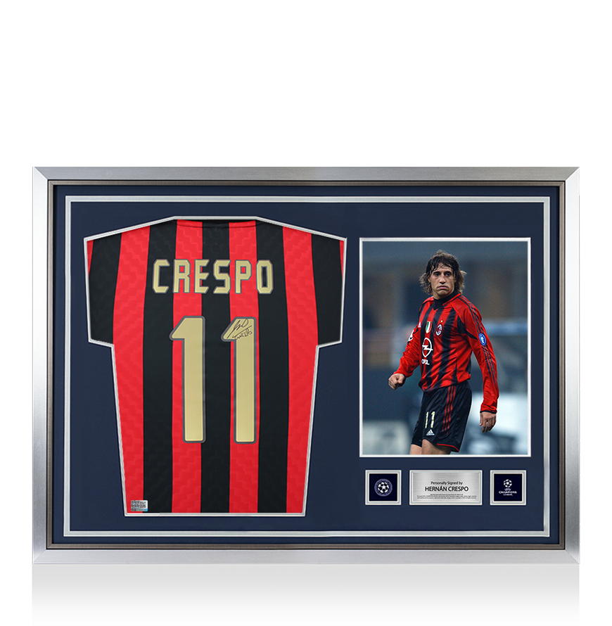 Hernan Crespo Official UEFA Champions League Back Signed and Hero Framed AC Milan 1996 Home Shirt with Fan Style Number UEFA Club Competitions Online Store