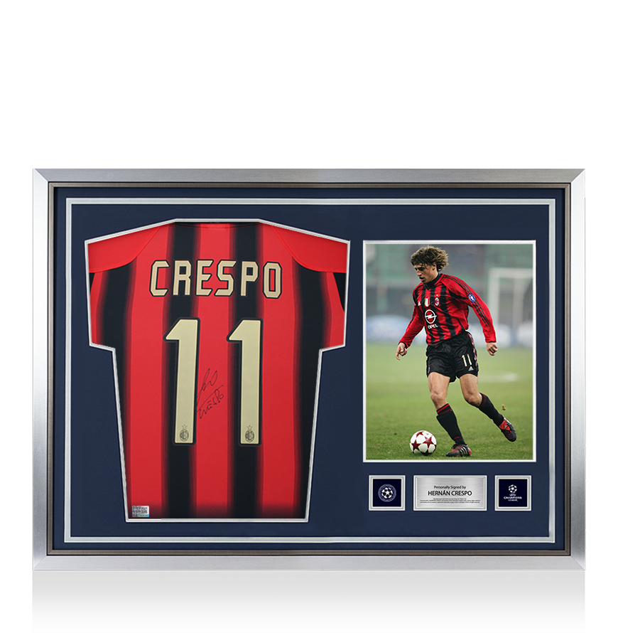 Hernan Crespo Official UEFA Champions League Back Signed and Hero Framed AC Milan 2004-05 Home Shirt UEFA Club Competitions Online Store