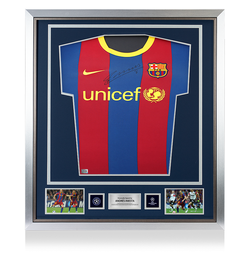 Andres Iniesta Official UEFA Champions League Front Signed and Framed FC Barcelona 2010-11 Home Shirt UEFA Club Competitions Online Store