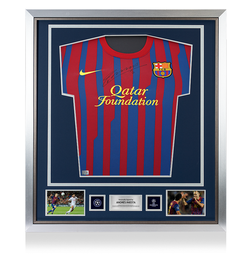 Andres Iniesta Official UEFA Champions League Front Signed and Framed FC Barcelona 2011-12 Home Shirt UEFA Club Competitions Online Store
