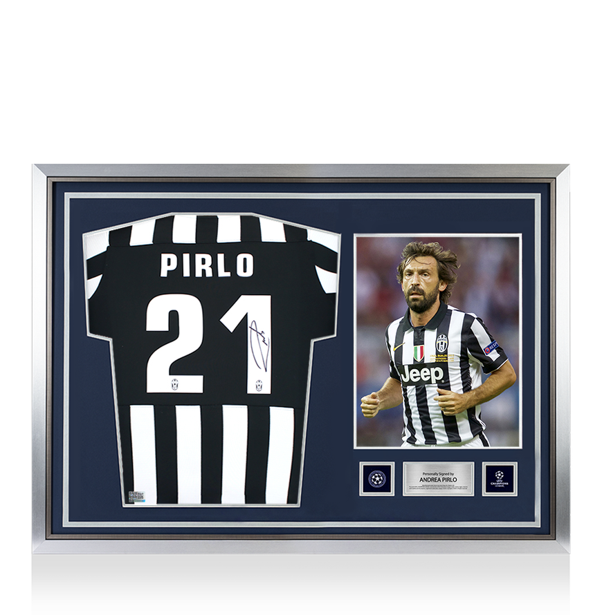 Andrea Pirlo Official UEFA Champions League Back Signed and Hero Framed Juventus 2015-16 Home Shirt UEFA Club Competitions Online Store