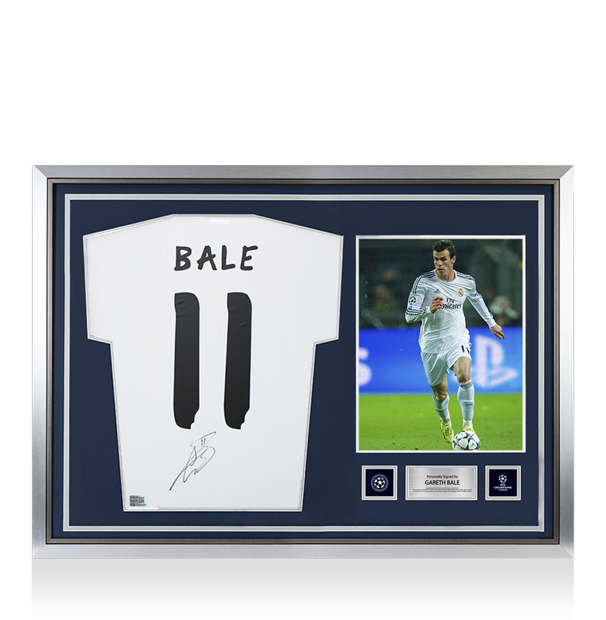 Gareth Bale Official UEFA Champions League Back Signed and Hero Framed Real Madrid Modern Home Shirt with Fan Style Numbers UEFA Club Competitions Online Store