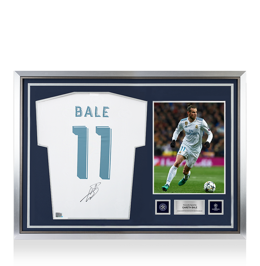 Gareth Bale Official UEFA Champions League Back Signed and Hero Framed Real Madrid Modern Home Shirt with Fan Style Numbers UEFA Club Competitions Online Store