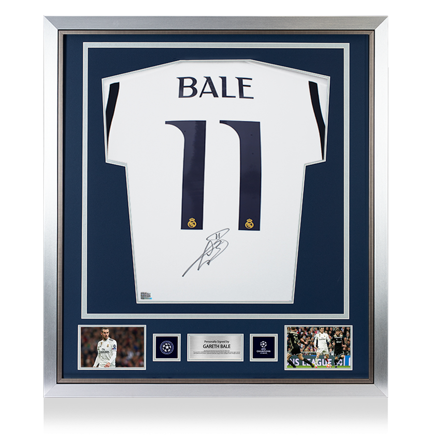 Gareth Bale Official UEFA Champions League Back Signed and Framed Real Madrid 2023-24 Home Shirt UEFA Club Competitions Online Store