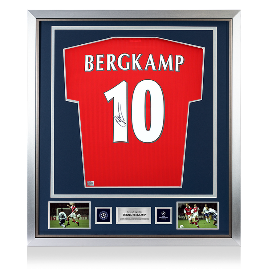 Dennis Bergkamp Official UEFA Champions League Back Signed and Framed Arsenal Icon Home Shirt with Fan Style Numbers UEFA Club Competitions Online Store