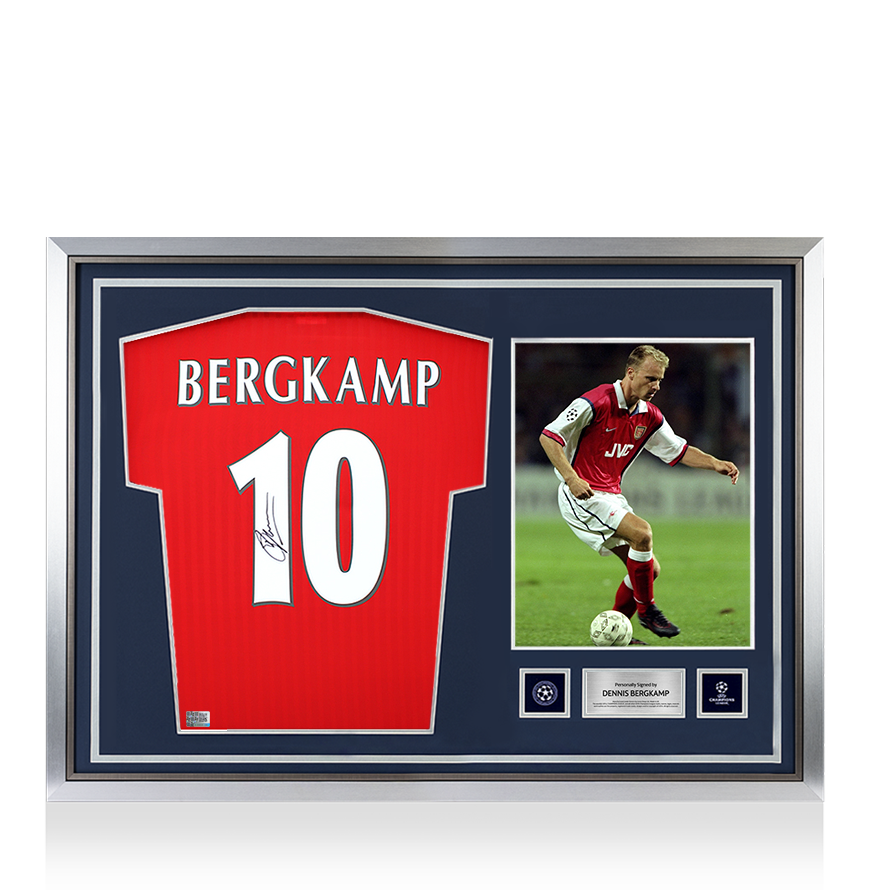 Dennis Bergkamp Official UEFA Champions League Back Signed and Hero Framed Arsenal Icon Home Shirt with Fan Style Numbers UEFA Club Competitions Online Store