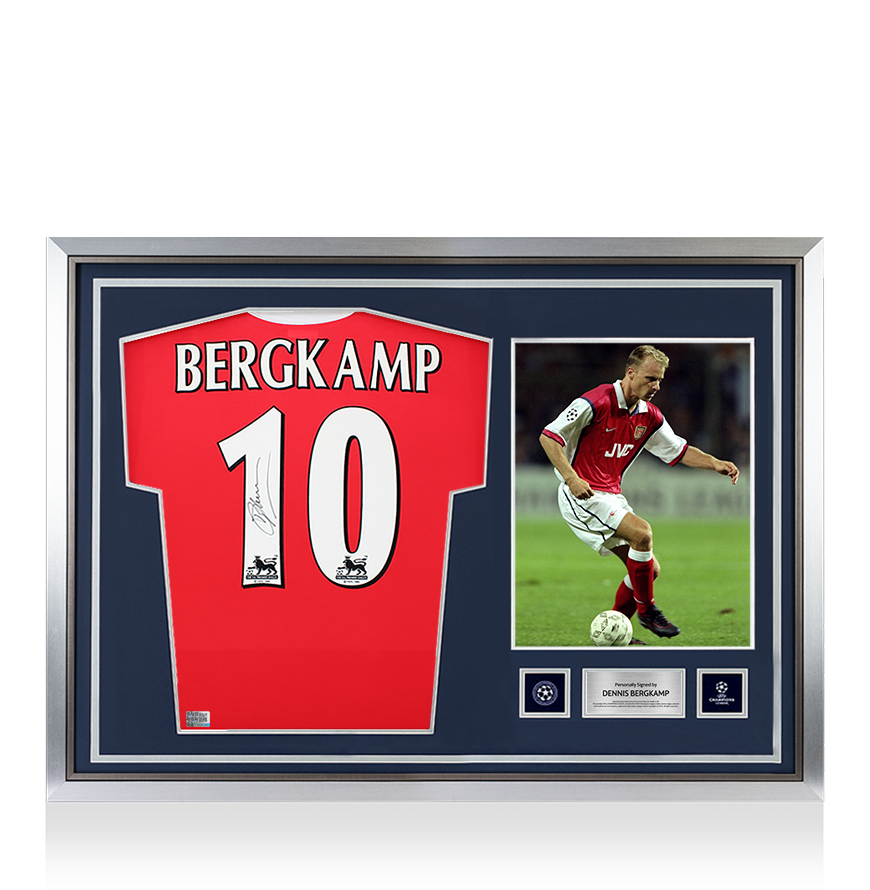Dennis Bergkamp Official UEFA Champions League Back Signed and Hero Framed Arsenal 1998-99 Home Shirt UEFA Club Competitions Online Store
