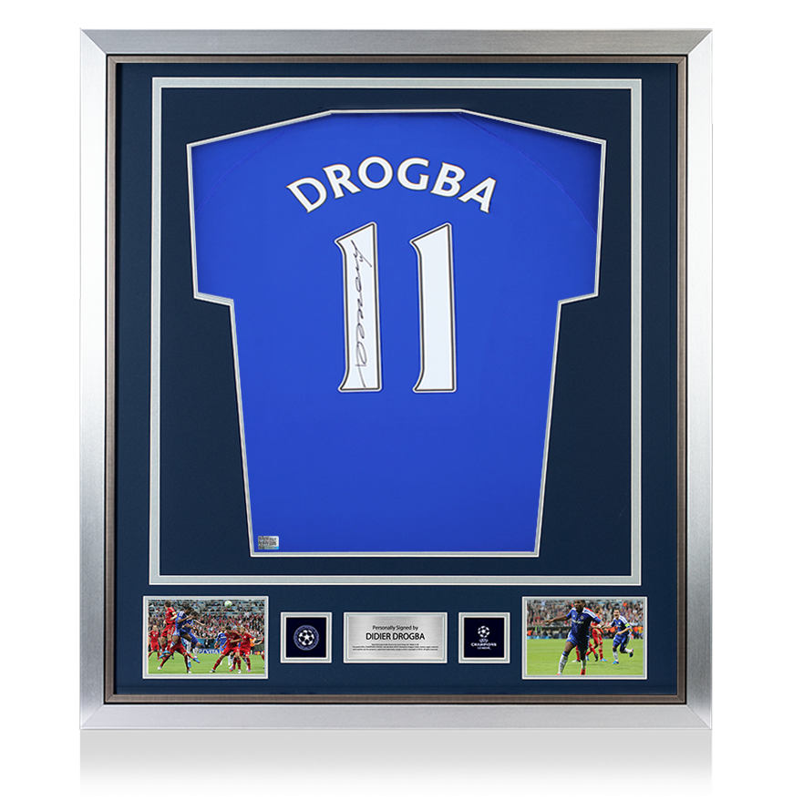 Didier Drogba Official UEFA Champions League Back Signed and Framed Chelsea T-Shirt with Fan Style Numbers UEFA Club Competitions Online Store
