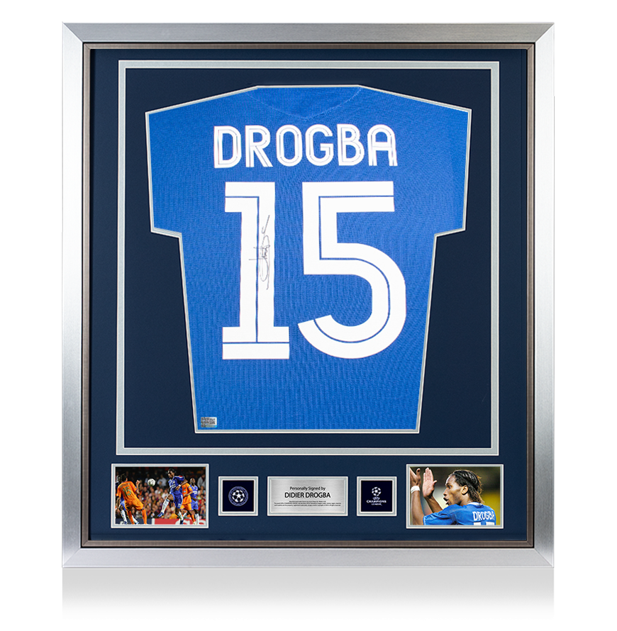 Didier Drogba Official UEFA Champions League Back Signed and Framed Chelsea 2005-06 Centenary Home Shirt UEFA Club Competitions Online Store