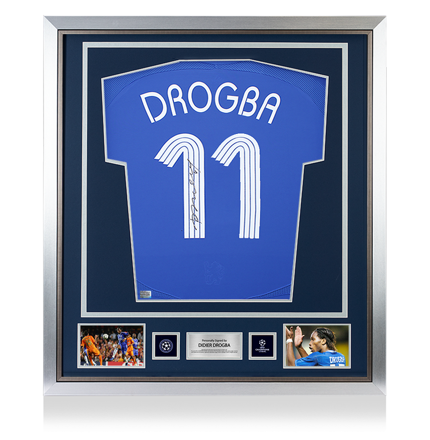 Didier Drogba Official UEFA Champions League Back Signed and Framed Chelsea 2006-08 Home Shirt UEFA Club Competitions Online Store