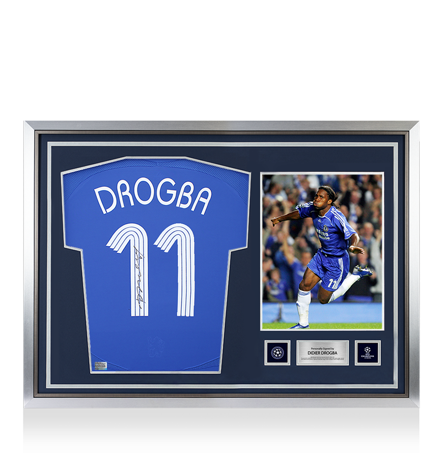 Didier Drogba Official UEFA Champions League Back Signed and Hero Framed Chelsea 2006-08 Home Shirt UEFA Club Competitions Online Store